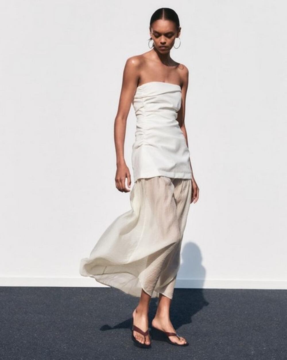 Zara Women's Combination Strapless Maxi Dress White/Cream Size XS
